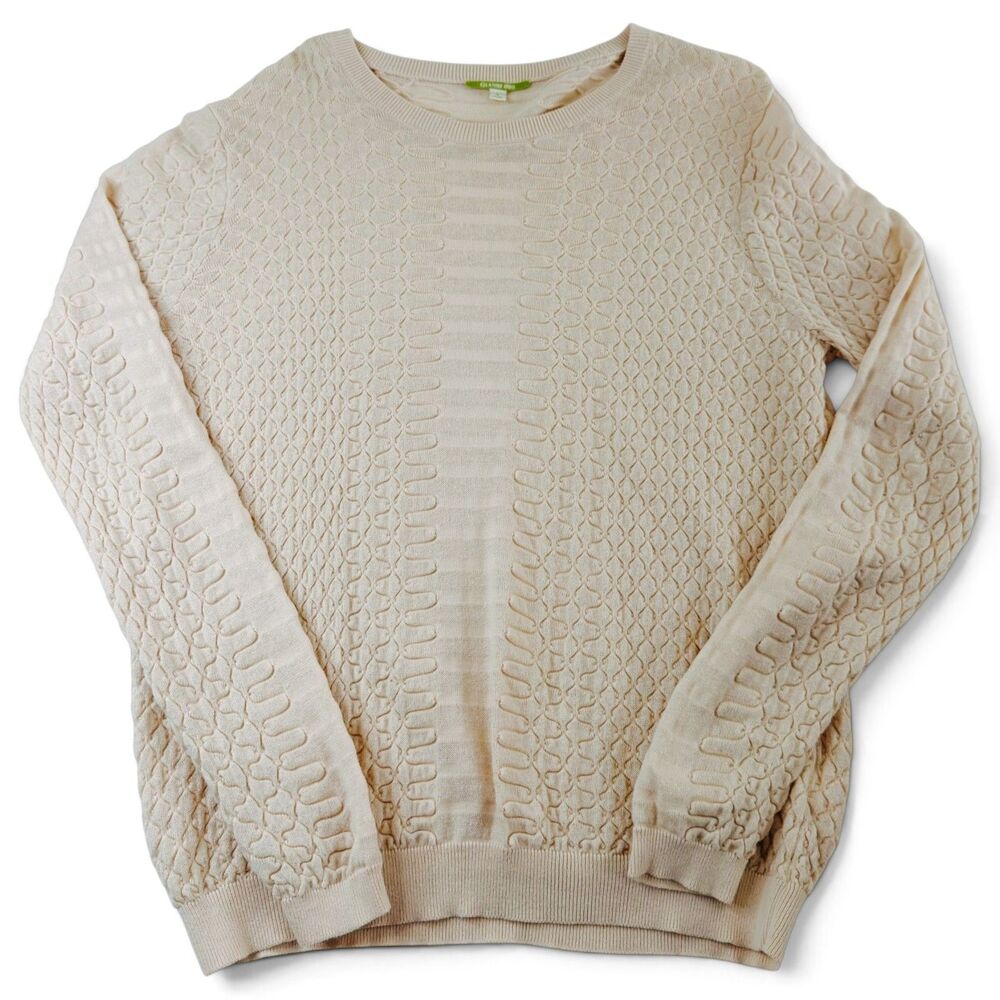 gianni bini cream cable knit textured sweater cotton blend womens large crewneck